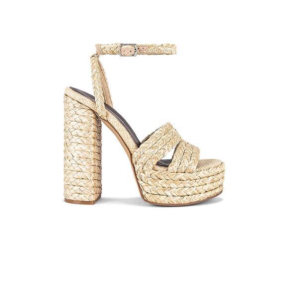 Jeffrey Campbell Shoes - Jeffrey Campbell 'Yawl' Beige Raffia Platform Heeled Sandal Size 8